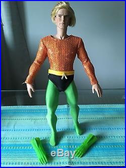 Tonner AUQAMAN DC STARS 18 Vinyl DOLL in his one piece AquaMan outfit withGloves